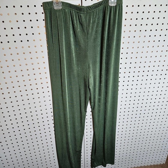 WIDE LEG JERSEY KNIT PANTS WOMENS SIZE S GREEN ELASTIC WAIST FLOWY EUC - Picture 3 of 4